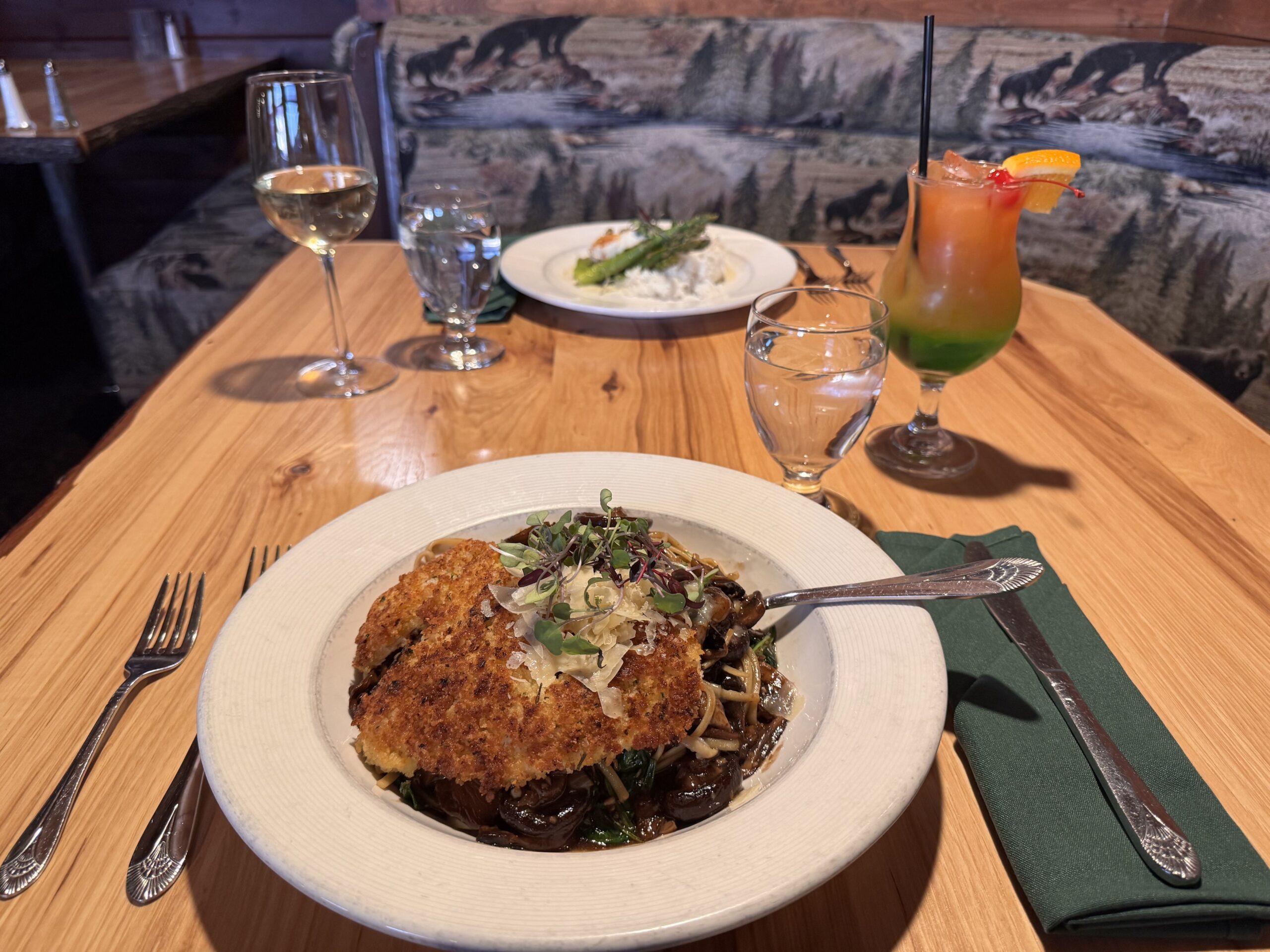 Chicken piccata with linguine, plated at Ducey's
